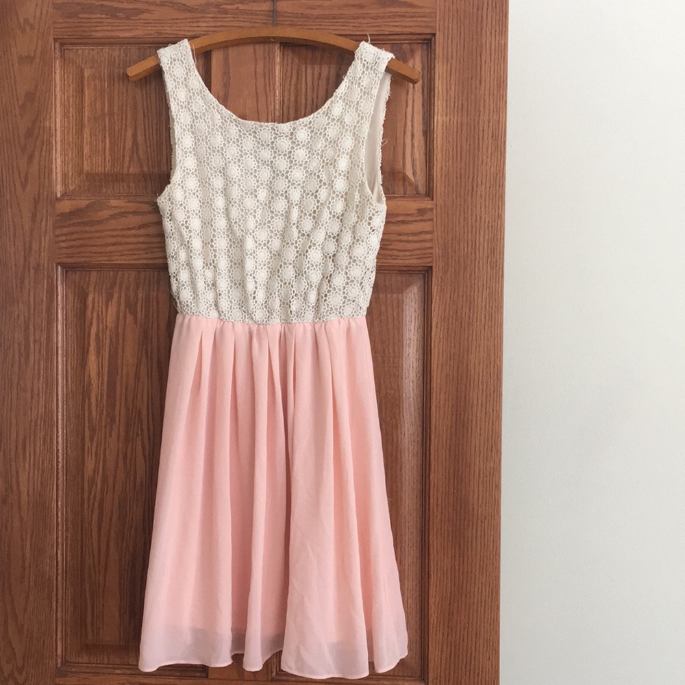 Blush and white dress with lace top